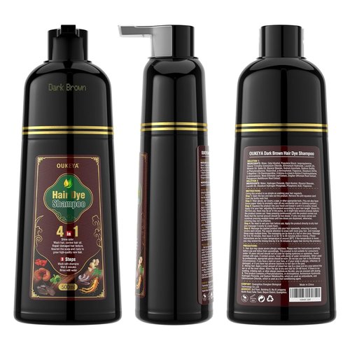 OUKEYA Dark Brown Hair Dye Shampoo 4 In 1, Hair Color Shampoo for Gray Hair Coverage for Women & Men, Instant Natural Herbal Ingredients Color Professional Salon-Level Treatments