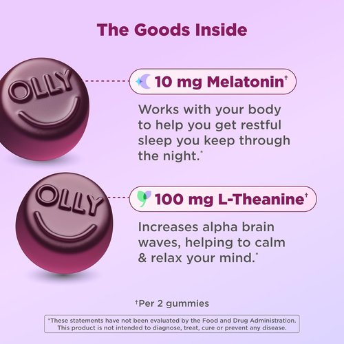 OLLY Max Strength Sleep Gummies - 10mg Melatonin & L-Theanine, Sugar Free, Vegetarian, Strawberry - 50 Count