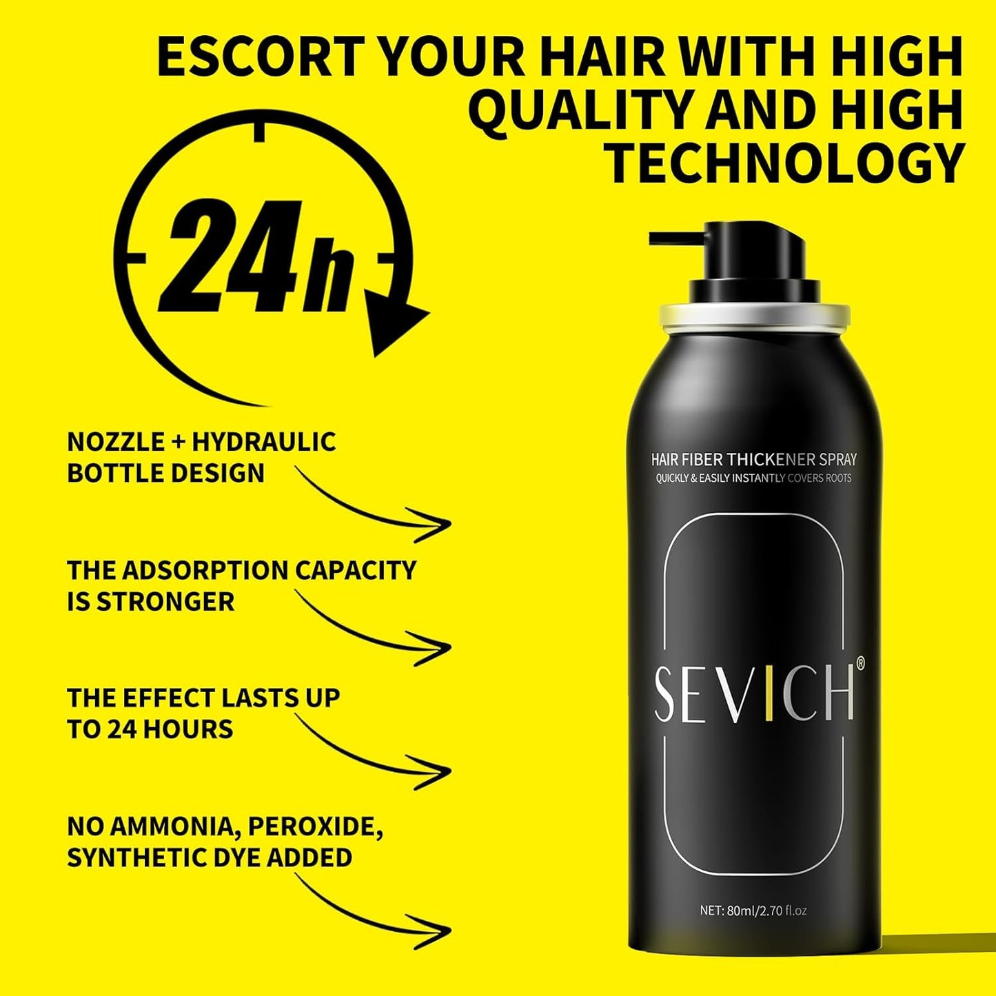 Sevich Hair Fiber Spray - Instant Hair Thickening Solution for Men & Women | Waterproof Dark Brown 80ml