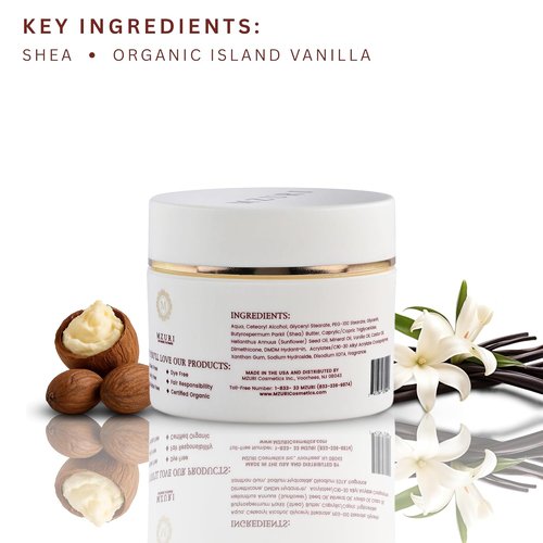 MZURI Body Butter - Whipped Shea & Island Vanilla Blend, Fast-Absorbing Moisturizer for Glowing Skin - 8 Fl. Oz
