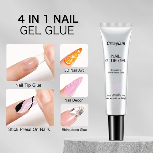 Creaglam Solid Gel Nail Tips: Semi Solid Soft Nail Glue for Press Super Strong Fake Nail Glue Acrylic Nails Polygel - 20g Clear Nail for Art Salon Long Lasting Builder UV Lamp Curing Needed