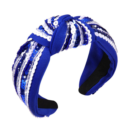 Game Day Knotted Headband Sequin Beaded Football Headband Game Day Sports Wide Top Knot Head Band Hair Accessories Gift