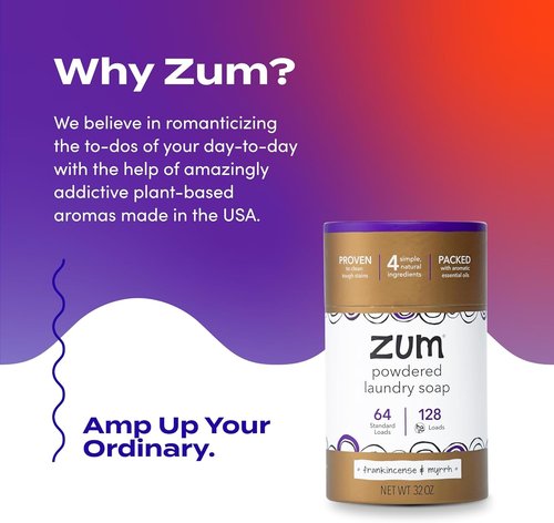 Indigo Wild Zum Powdered Laundry Soap - Plant-Based Formula with Baking Soda & Essential Oils - 64 Loads (32 oz) - Frankincense & Myrrh