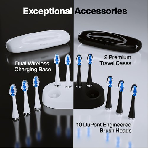 Aquasonic Duo Electric Toothbrush - Dual Handle Ultra Whitening | 40,000 VPM, 3 Modes, 10 Brush Heads & 2 Cases