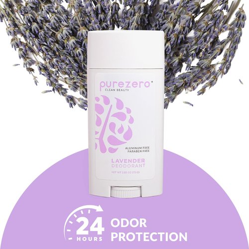 Purezero Deodorant | LAVENDER | Aluminum & Paraben Free with Baking Soda and 24-Hour Odor Protection | For Women & Men | Infused with Shea Butter & Coconut Oil