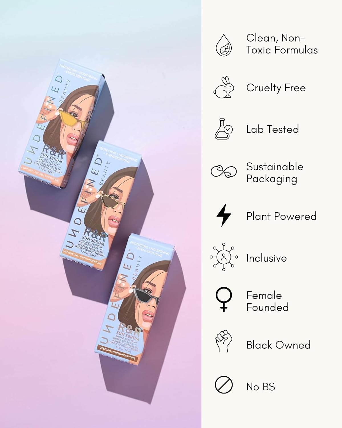 Undefined R&R Sun Serum SPF 50 - Mineral Sunscreen with Niacinamide & Blue Light Defense (Light Tint)