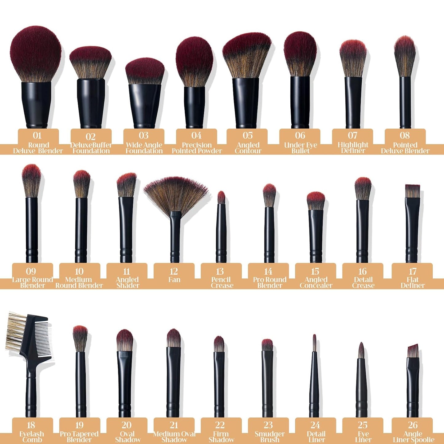 ZAMEL 26-Piece Premium Black Makeup Brush Set - Ultra Soft Brushes with Travel Bag for Flawless Application