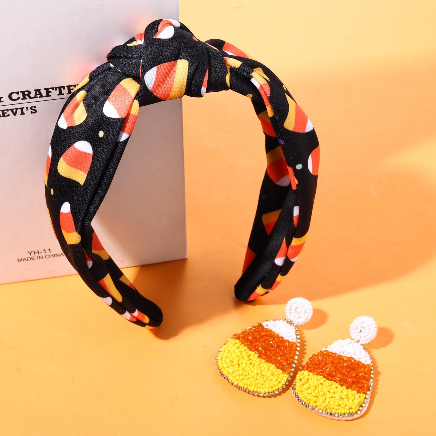 PHALIN Halloween Headband for Women Halloween Accessories Printed Pumpkin Candy Corn Ghost Knotted Headband Halloween Outfits Accessory Holiday Party Gifts