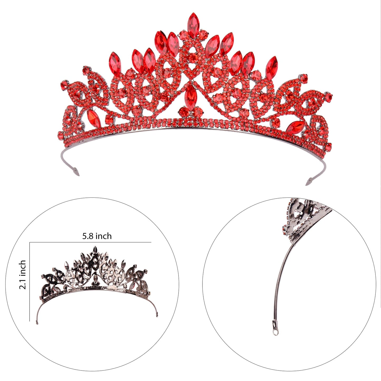 LIMELIA Women's Tiara, Crown for Henna Wedding Party | Glitter Hair Accessories for Bridal Birthday Halloween Costume Christmas Party, Princess Crowns Floral Pattern | Crystal Stone - Red