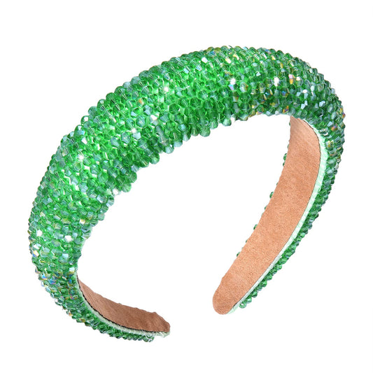 vokone St Patricks Day Headband Bejewelled Crystal Beaded Padded Headband Statement St Patricks Day Costume Headwear Hair Accessory