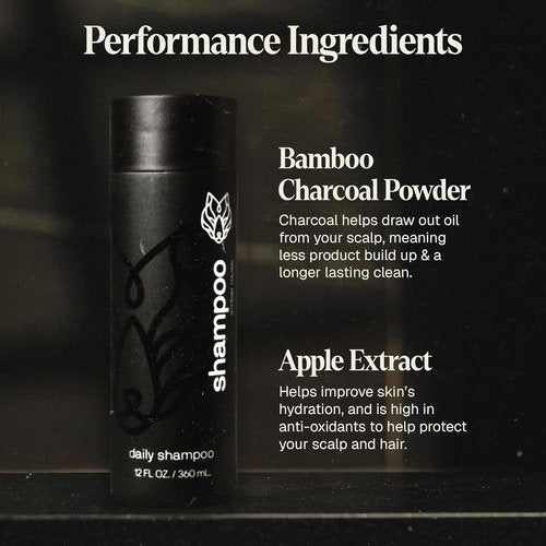 Black Wolf Men's Shampoo - Charcoal-Infused Oil Control for Oily Hair, 12 Fl Oz | Hydrates & Nourishes Scalp
