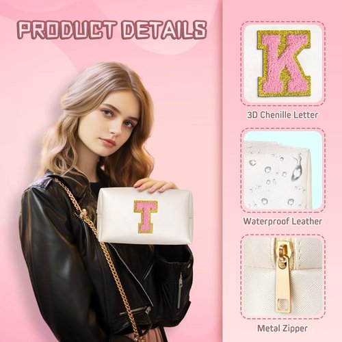 TOPEAST Gifts for Women Teen Girls - Birthday Gifts for 4 5 6 7 8 9 10 11 12 Year Old Girls, Initial Makeup Bag, Cosmetic Bag Travel Toiletry Pouch (White A)