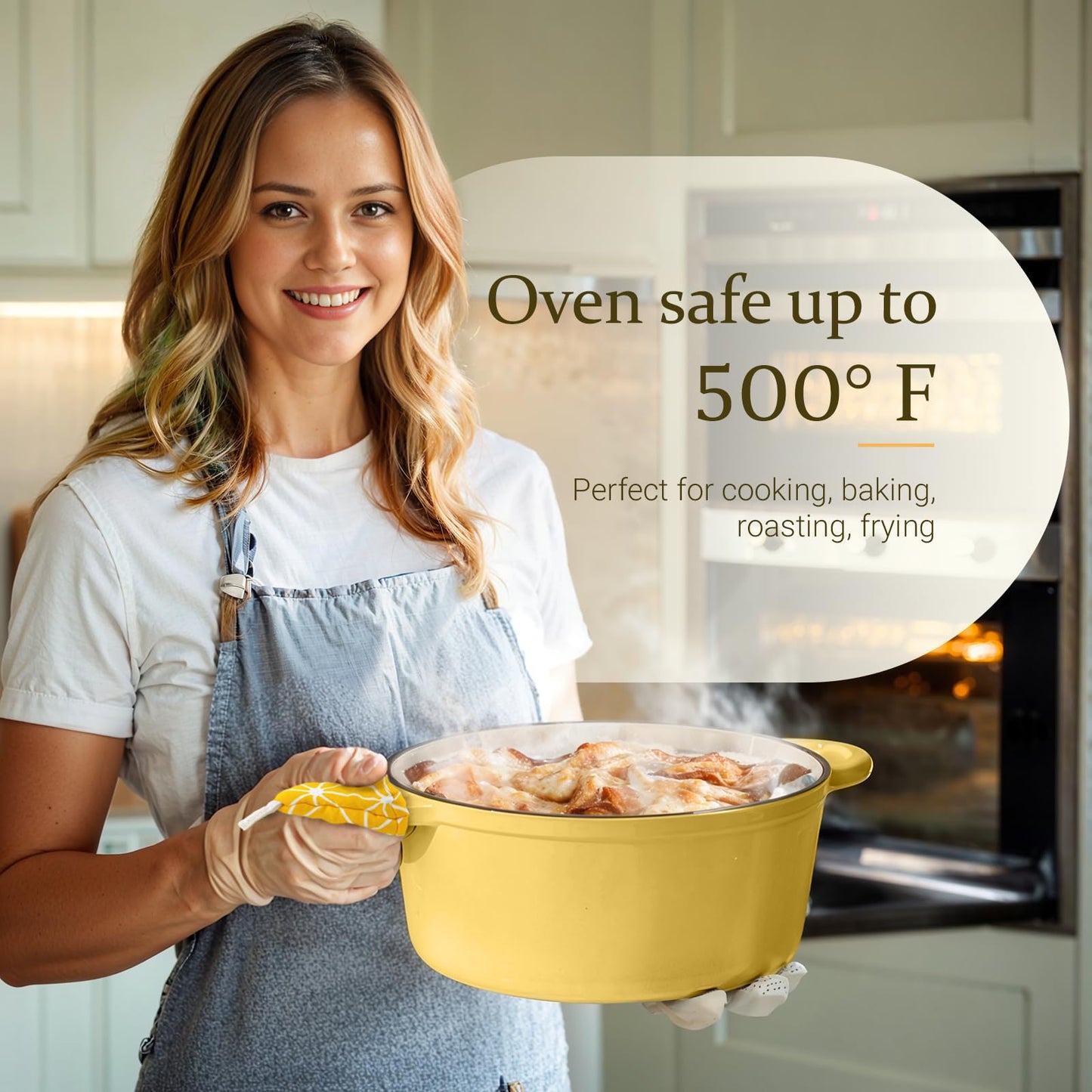 Overmont Enameled Cast Iron Dutch Oven - 4.5QT Pot with Lid Cookbook & Cotton Potholders - Heavy-Duty Cookware for Braising, Stews, Roasting, Bread Baking bottle green