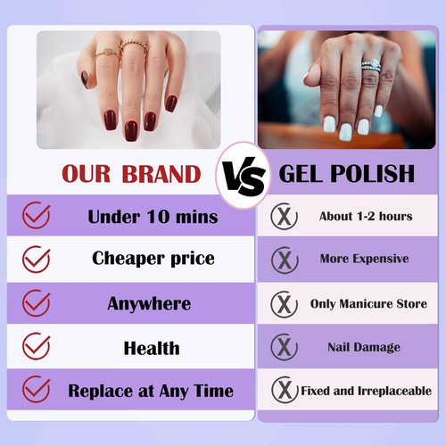 Press On Nails Short - Jofay Fashion Acrylic Press On Nails Red, Square Glue On Nails with Nail Glue, Fit Perfectly & Natural Stick On Nails in 16 Sizes - 32PCS Soft Gel Kit, Wine Red