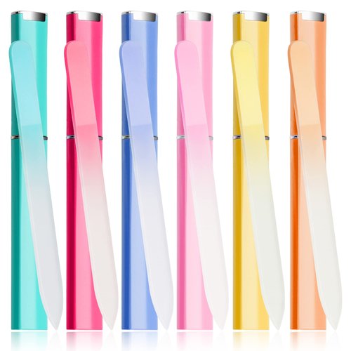 6 Pcs Glass Nail File With Case, Crystal Nail Files for Natural Nails Fingernail Files Set, Double Sided Etched Nail Filer Professional Ceramic Glass File for Travel Gifts Package Fine Grit