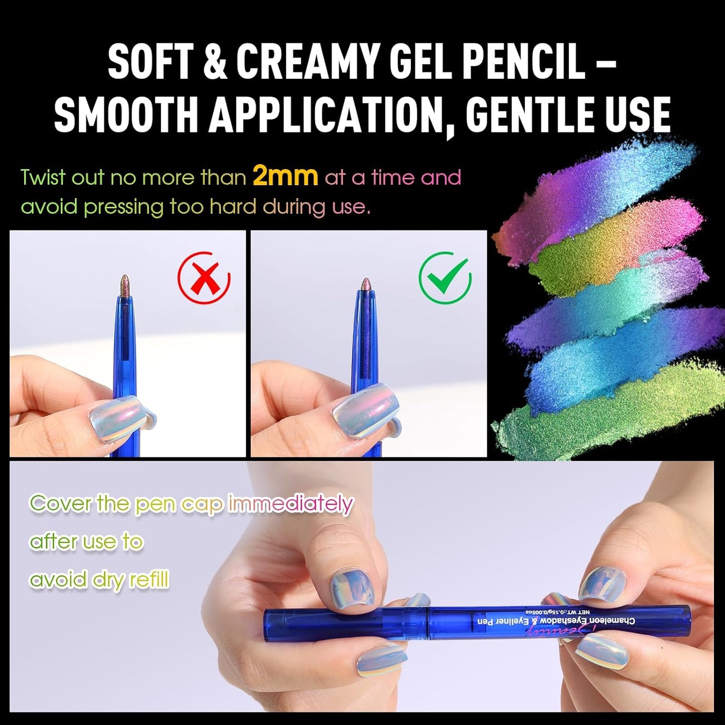 UCANBE Chameleon Eyeshadow & Eyeliner Gel Pencil - Waterproof Multichrome Metallic Glitter (Electric Blue to Royal Purple)