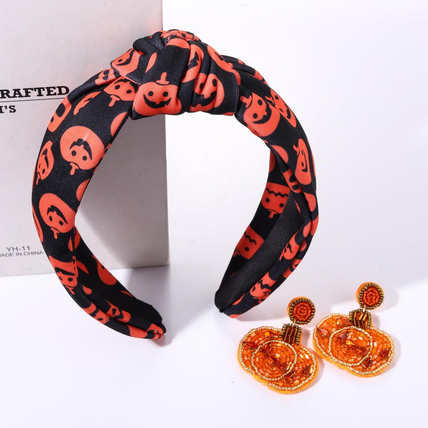 YAHPERN Halloween Headband for Women Halloween Accessories Spooky Ghost Pumpkin Candy Corn Knotted Headband Gothic Top Knot Headbands Halloween Outfits Holiday Party Gifts