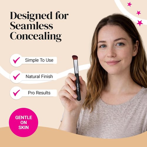 Keshima Angled Concealer Brush - Seamless Under-Eye Concealing & Contouring - Soft Synthetic Bristles
