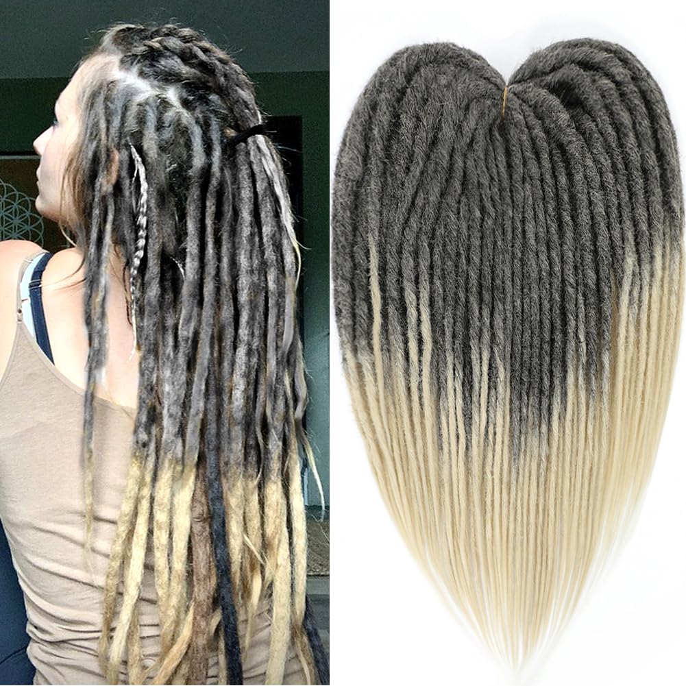 Aguacor Straight Dreadlocks Synthetic Double Ended Dreadlock Extensions 24inches 10 Strands Width 1.2cm Soft Black to Blonde DE Dreadlock Extensions for Women (10 Strands, 1B/613)