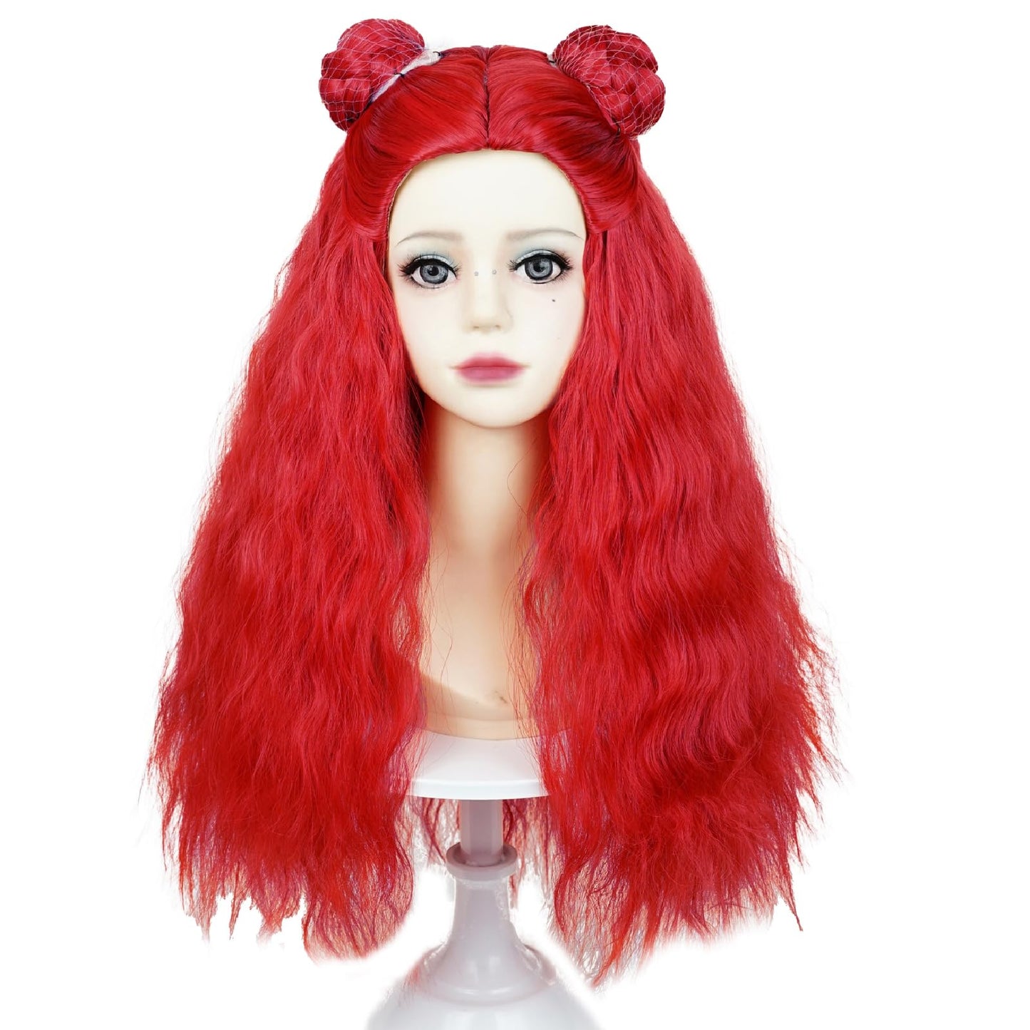 Wiggy Mermaid Red Wig for Kids Girls Toddlers, 50 cm Long Red Curly Wig Pre-styled Bun for Halloween Rise Costume Cosplay