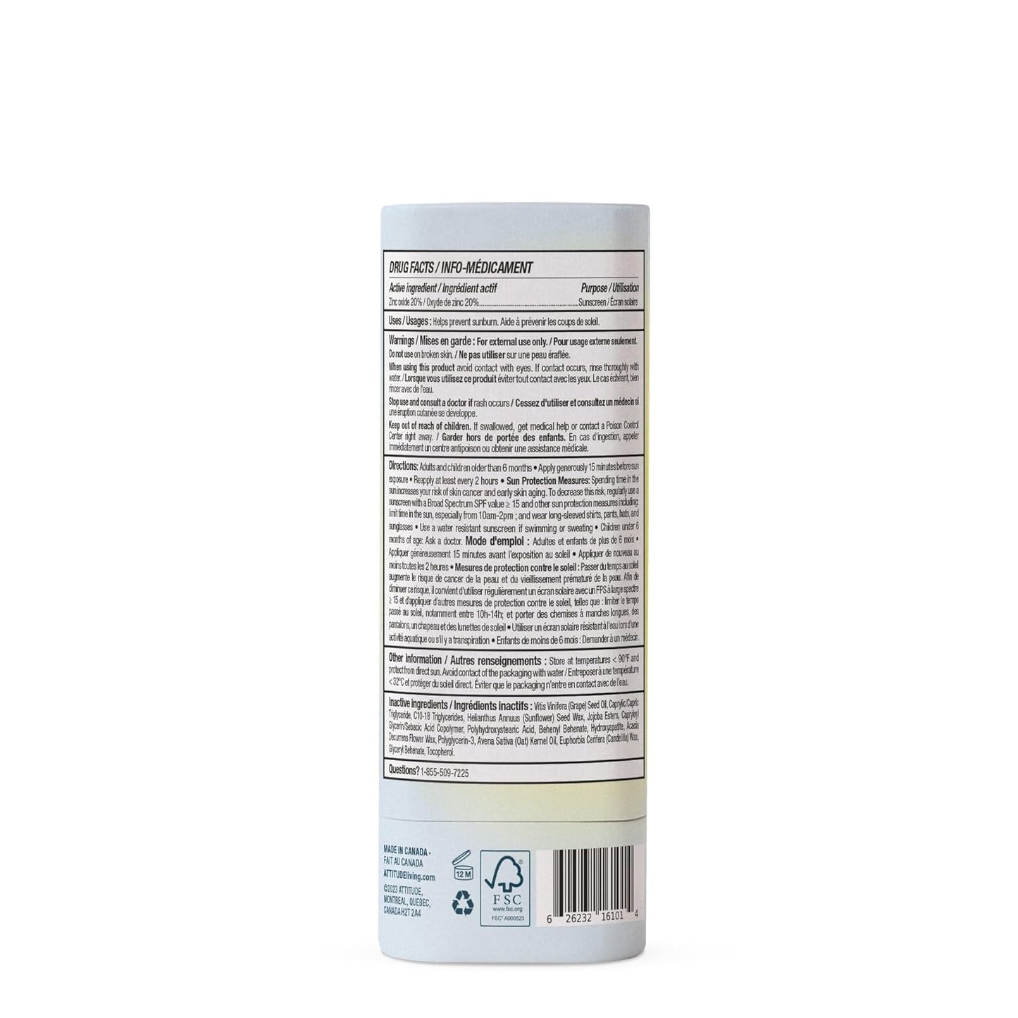 ATTITUDE Mineral Sunscreen Face Stick - SPF 30, EWG Verified, Plastic-Free, Unscented | 0.7 Ounce for Sensitive Skin