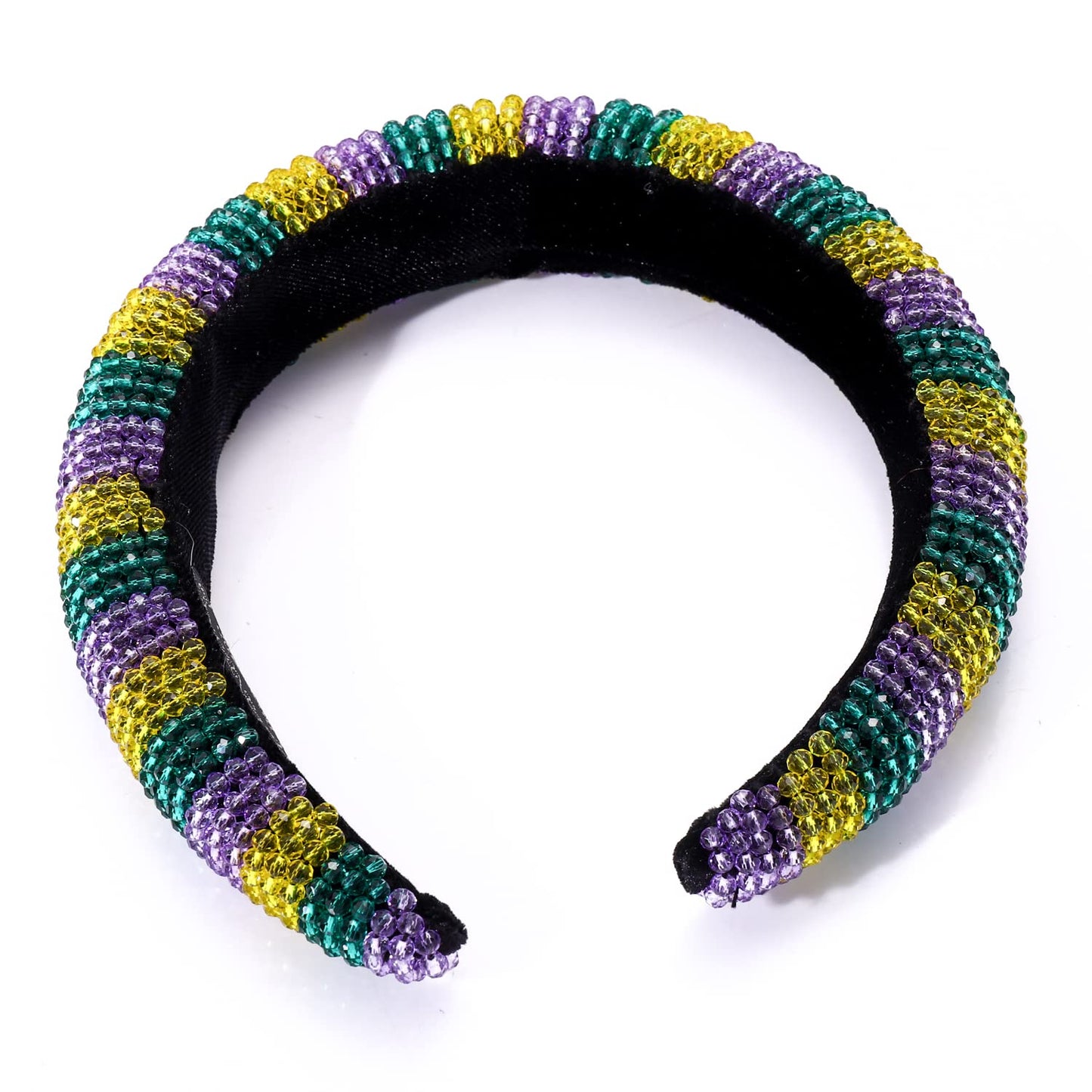 vokone Mardi Gras Beaded Headband Purple Green Yellow Crystal Beaded Padded Headband Mardi Gras Headwear Hair Accessories (Crystal Beaded B)