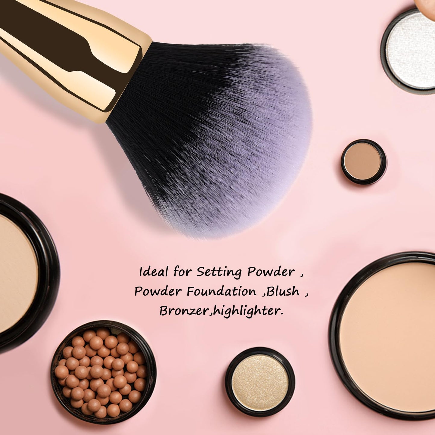 Powder Brush,Daubigny Large Powder Brush Flat Arched Premium Durable Kabuki Makeup Brush Perfect For Blending Liquid,Cream and Flawless Powder,Buffing, Blending,Concealer (Gold Black)