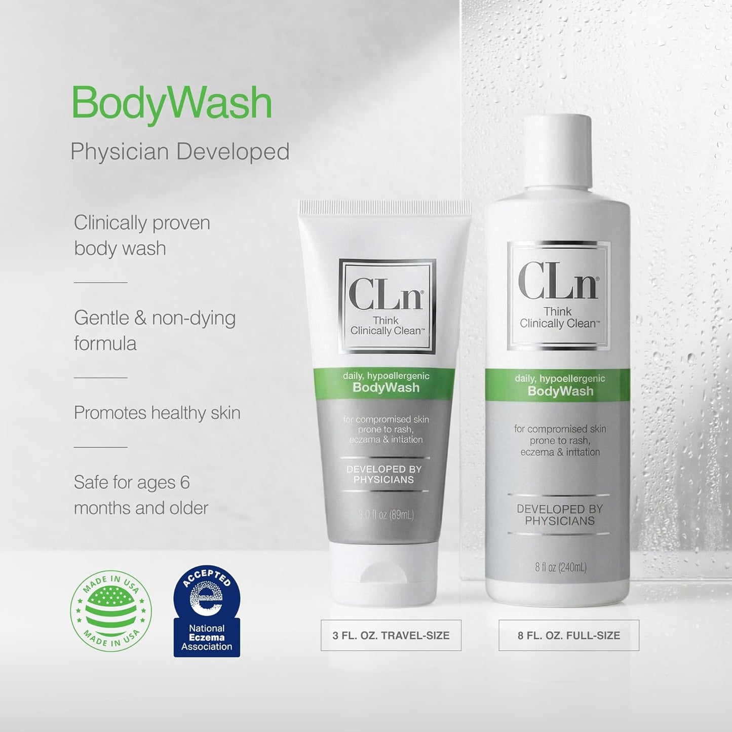 CLn® Body Wash - Non-Drying Formula for Eczema & Dermatitis Relief | Fragrance-Free, 8 fl oz