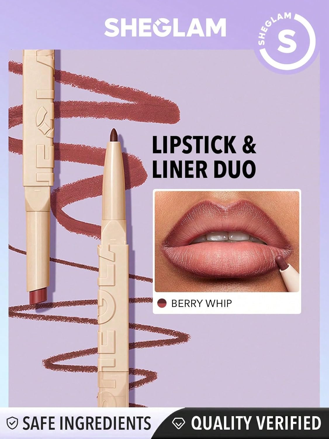 SheGlam 2 In 1 Matte Lip Liner & Long-Lasting Lipstick Set - Berry Whip Color