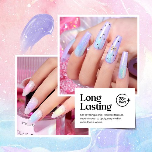 Beetles Spring Gel Nail Polish Set - 6 Colors Shimmer Pink Green Purple Glitter Blue Glitter Mermaid Pastel Nail Gel Drawing Soak Off Uv Led Needed with Pastel Sticker Gift for Women
