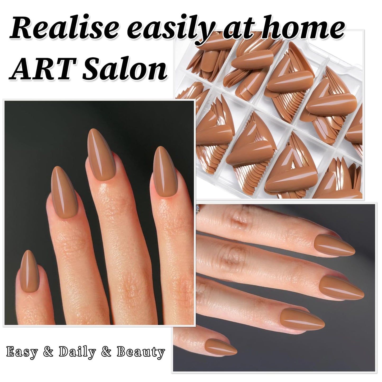 Lifextol 240PC Coffee Almond Press on Nails Medium Fake Nails Press ons, False Acrylic Nails Press on Nails Almond Glue on Nails Artificial Nail Tips Fingernails Stick on Nails with Glue&Adhesive Tabs