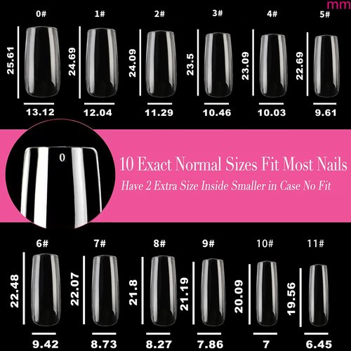 UNA GELLA Medium Square Gel Nail Tips 216pcs Clear Square Fake Nails for Full Cover Acrylic French False Nails for Nail Extension and DIY Nail Art 12 Sizes False Gelly Tips DIY Salon