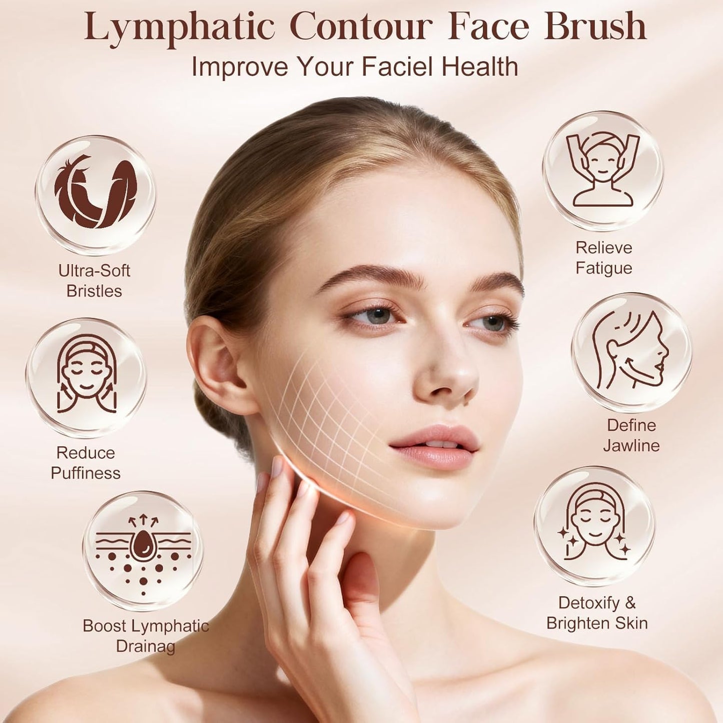 Skiennix Lymphatic Contour Face Brush - Sculpt & Lift for Defined Jawline, Ergonomic Design for All Skin Types (1PCS)