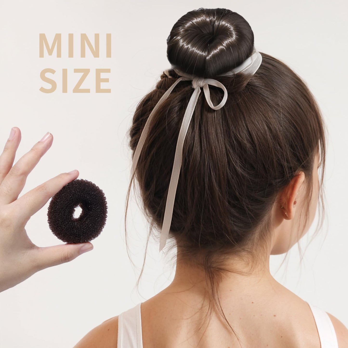 FANDAMEI Hair Bun Maker for Kids, 4PCS Donut Hair Bun Maker Small with 4PCS Extra Small Hair Buns Kit. Small Ballet Hair Bun Maker for Kids, Hair Bun Set with Elastic Hair Ties, Hair Pins.(Brown)