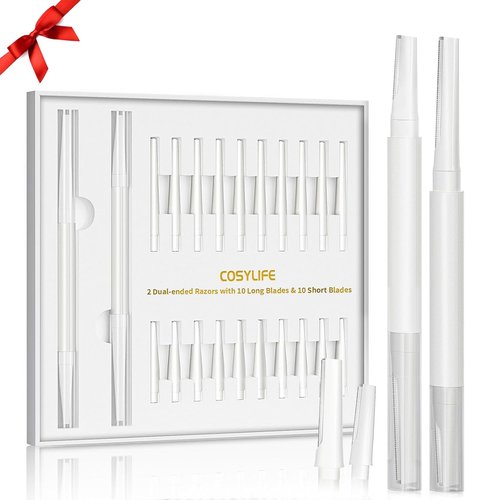 COSYLIFE Dermaplaning Tool - Exfoliating Face Razor Kit with 2 Dual-End Razors & 20 Blade Refills