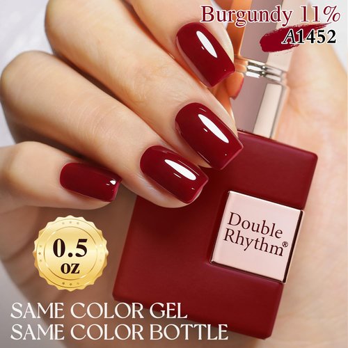 Double Rhythm 15ML Gel Polish Pure Sheer Same Color Same Bottle Soak Off Gel Polish Art Manicure Salon DIY at Home Gifts for Girls Women (Burgundy Red-A1452)