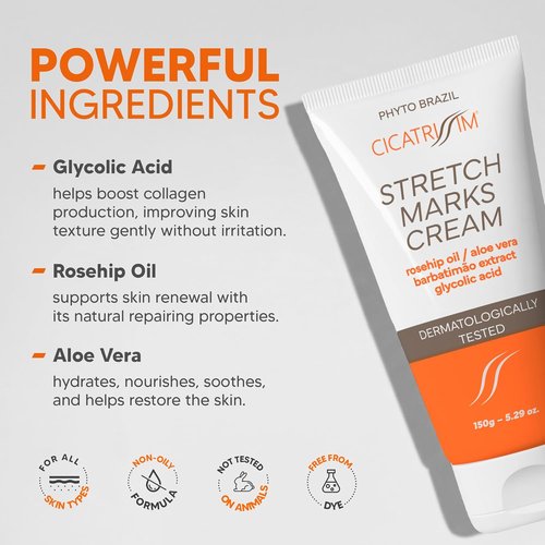 Cicatrissim Stretch Mark Cream - Softens & Firms Skin, Evens Tone - All Skin Types - 150g