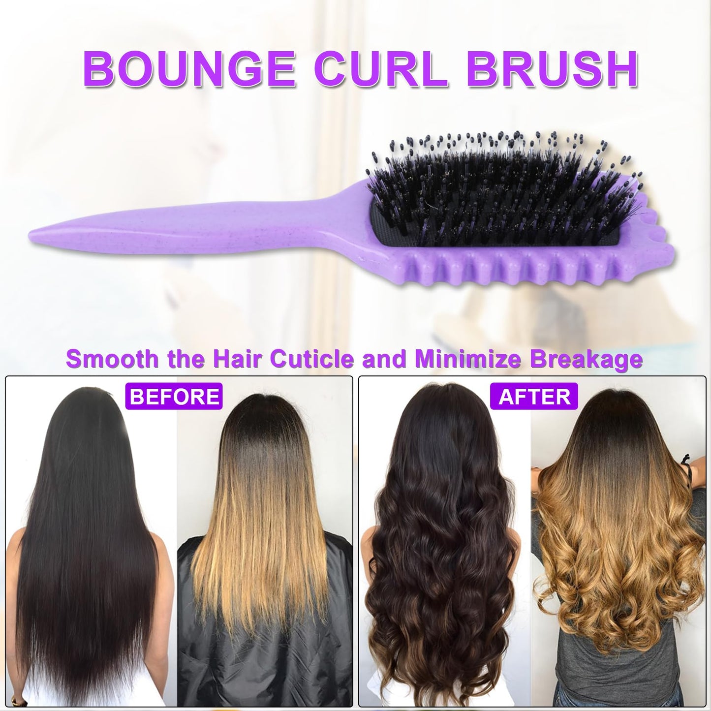 Cosgosr Curl Defining Brush for Curly Hair - Curved Vented Boar Bristle Styling Brush for Women and Men (2Purple)