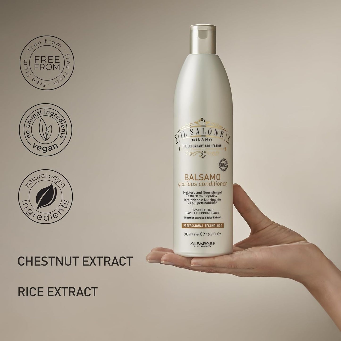 Il Salone Milano Glorious Moisturizing Conditioner - Hydrating Formula for Dry Hair - Adds Shine & Softness - Vegan | 16.9 oz / 500 ml