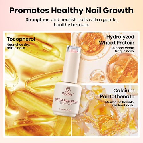 Beetles Rubber Base Gel Set - 6 Colors 15ml | 5-in-1 Builder Base Coat for Strong, Flexible Nails
