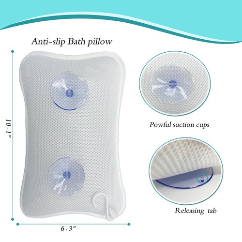 Bath Pillows for tub,Home Spa Pillows for Bathtub, Hot Tub,Head and Neck Support with 2 Strong Suction Cups,Pink
