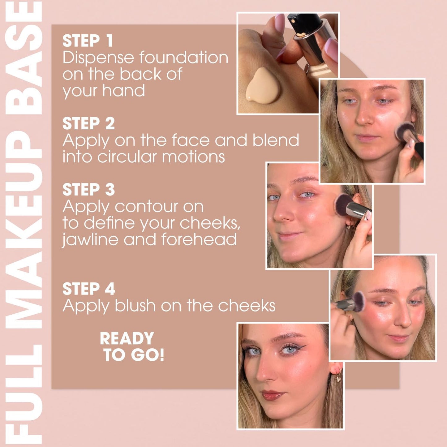 LAMORA Foundation Brush for Liquid Makeup - Kabuki Face Brush for Cream, Powder, Blush, and Concealer - Flat Top Blending, Buffing, Stippling Brush