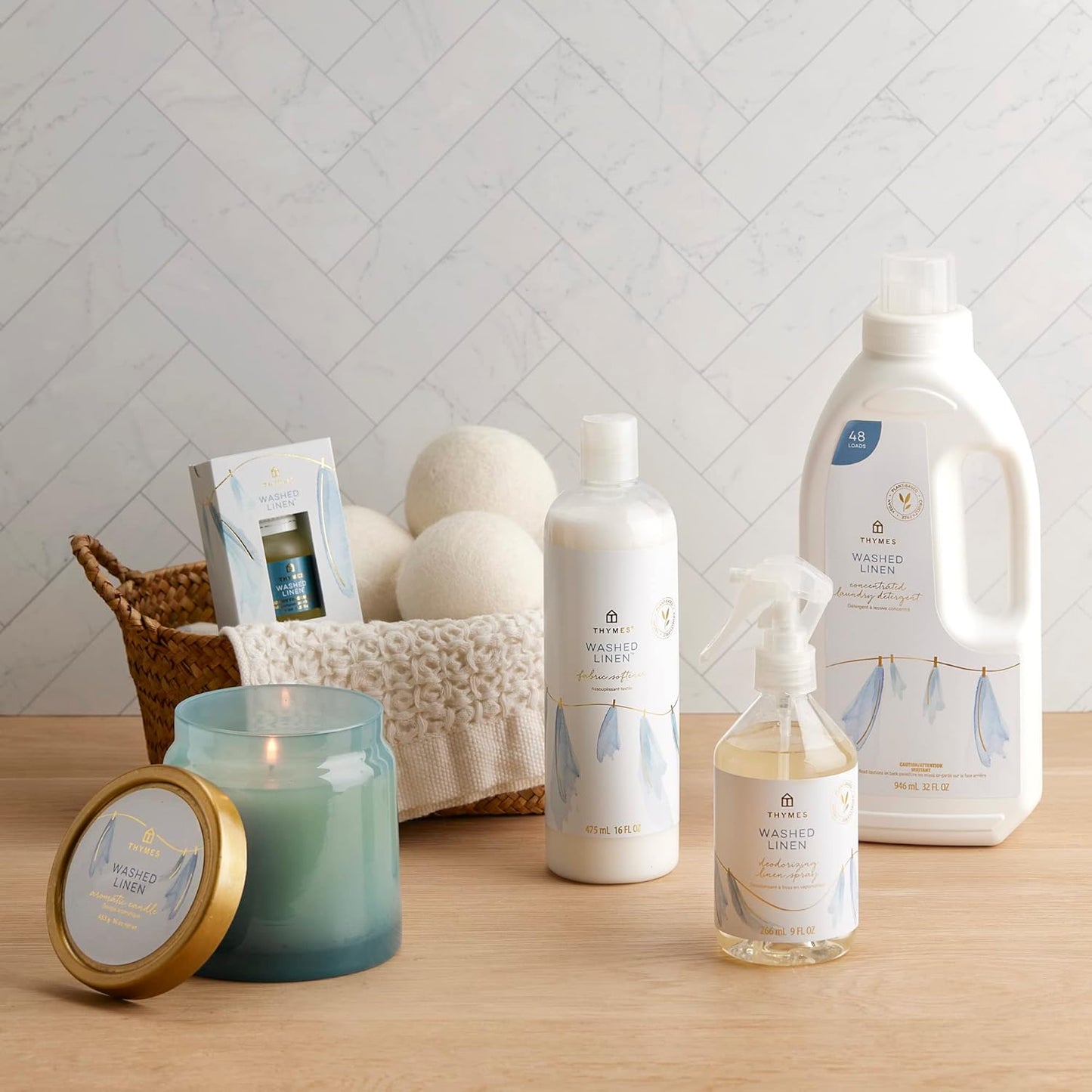 Thymes Linen Spray - Refreshing 9 Fl Oz Washed Linen Scent for Home Ambiance