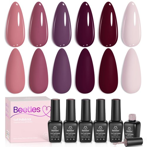 Beetles Purple Gel Polish Set - 6 Color Spring Purple Burgundy Maroon Mauve Plum Gel Polish Kit, Soak Off UV LED Nail Gel for Autumn Manicure Nail Art Gifts for Women