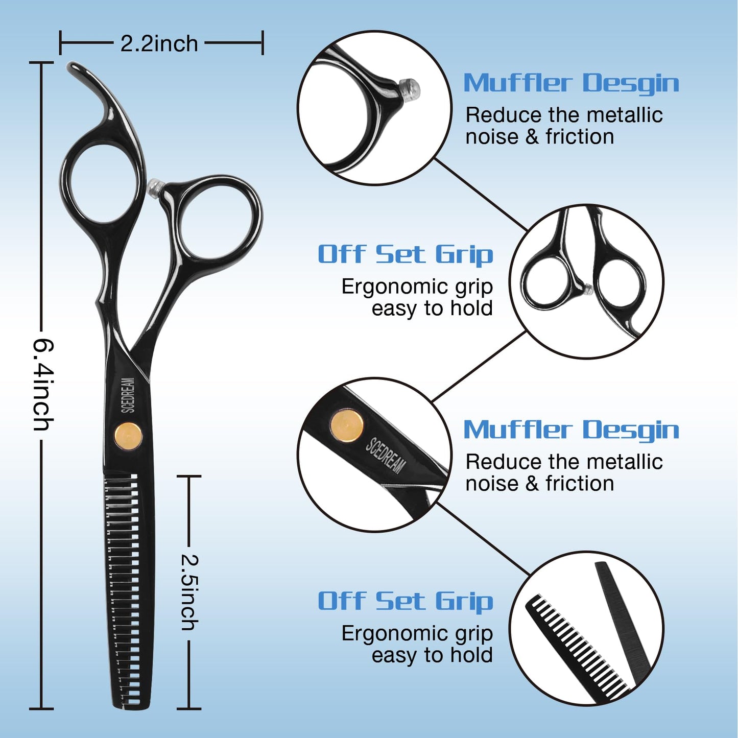 SCEDREAM 11 PCS Hair Cutting Scissors Kit Professiona Set Haircut Scissors with Thinning Scissors, Cutting Scissors, Comb, Cape, Clips, Brush, Leather Bag, Hair Shears Set for Barber, Salon, Home