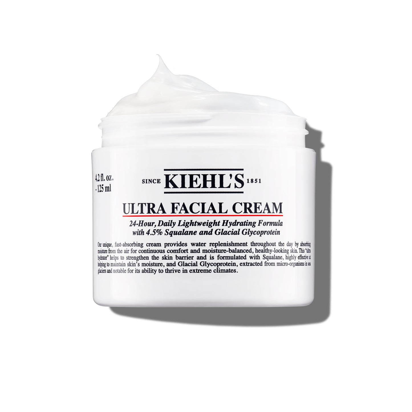 Kiehl's Ultra Facial Cream, with 4.5% Squalane to Strengthen Skin's Moisture Barrier, Skin Feels Softer and Smoother, Long-Lasting Hydration, Easy and Fast-Absorbing, All Skin Types - 4.2 fl oz