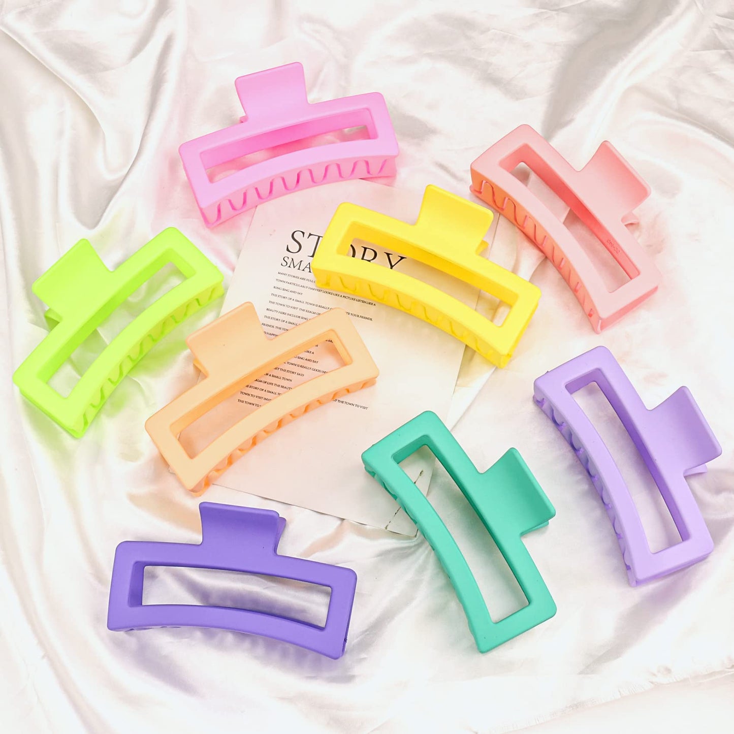 Jelyne 8PCS 5 Inch Extra Large Square Hair Clips, Matte Rectangular Claw Hair Clips for Women Girls, Strong Hold XL Jumbo Hair Clamps, Hair Accessories for Thick Long Curly Hair, 8 Colors