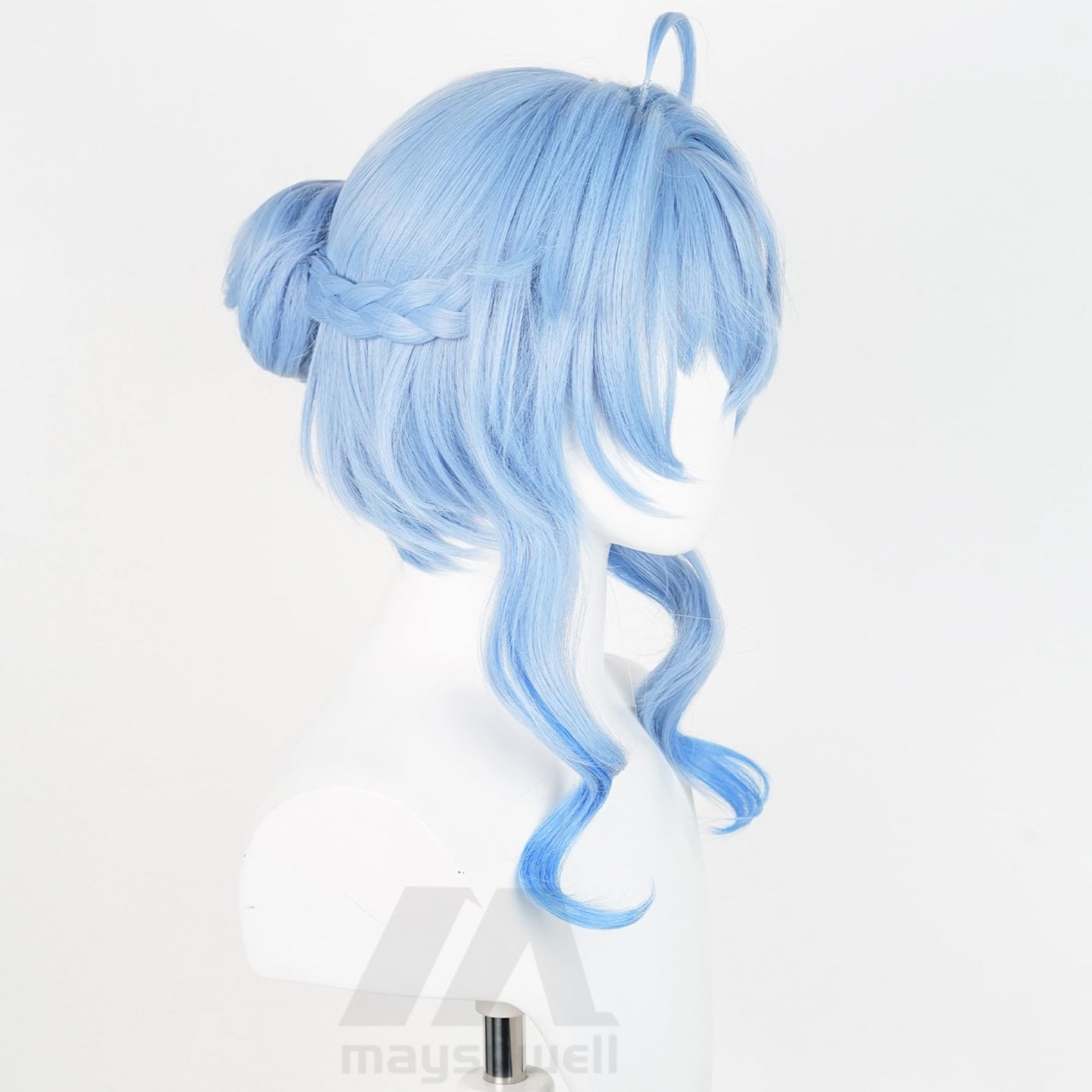 Genshin Impact Cosplay Wig for Ganyu Twilight Blossom Anime Wigs Short Blue Wavy Bun Hair Synthetic Fabric with Bangs for Women Comic Con, Cosplay Show, Halloween