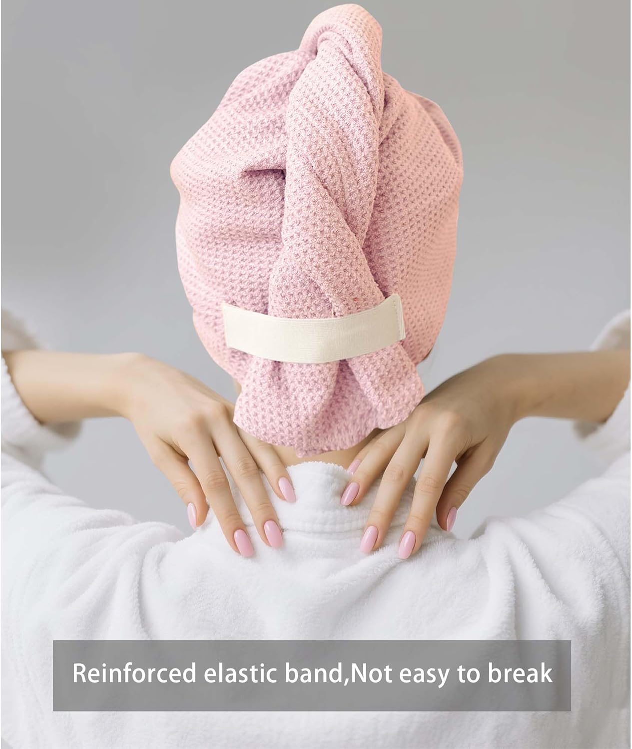 Skiennix Microfiber Hair Towel Wrap - Anti-Frizz Waffle Weave for Curly & Thick Hair | 32" x 11" (Pink & Grey)