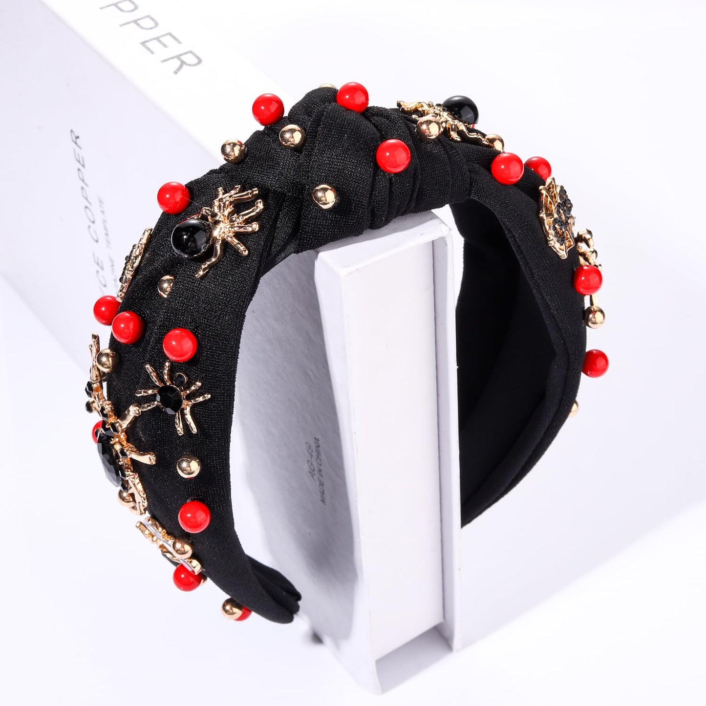 ZITULRY Halloween Headband for Women Spider Candy Corn Crystal Jeweled Embellished Wide Top Knot Hairband Rhinestone Knotted Headband